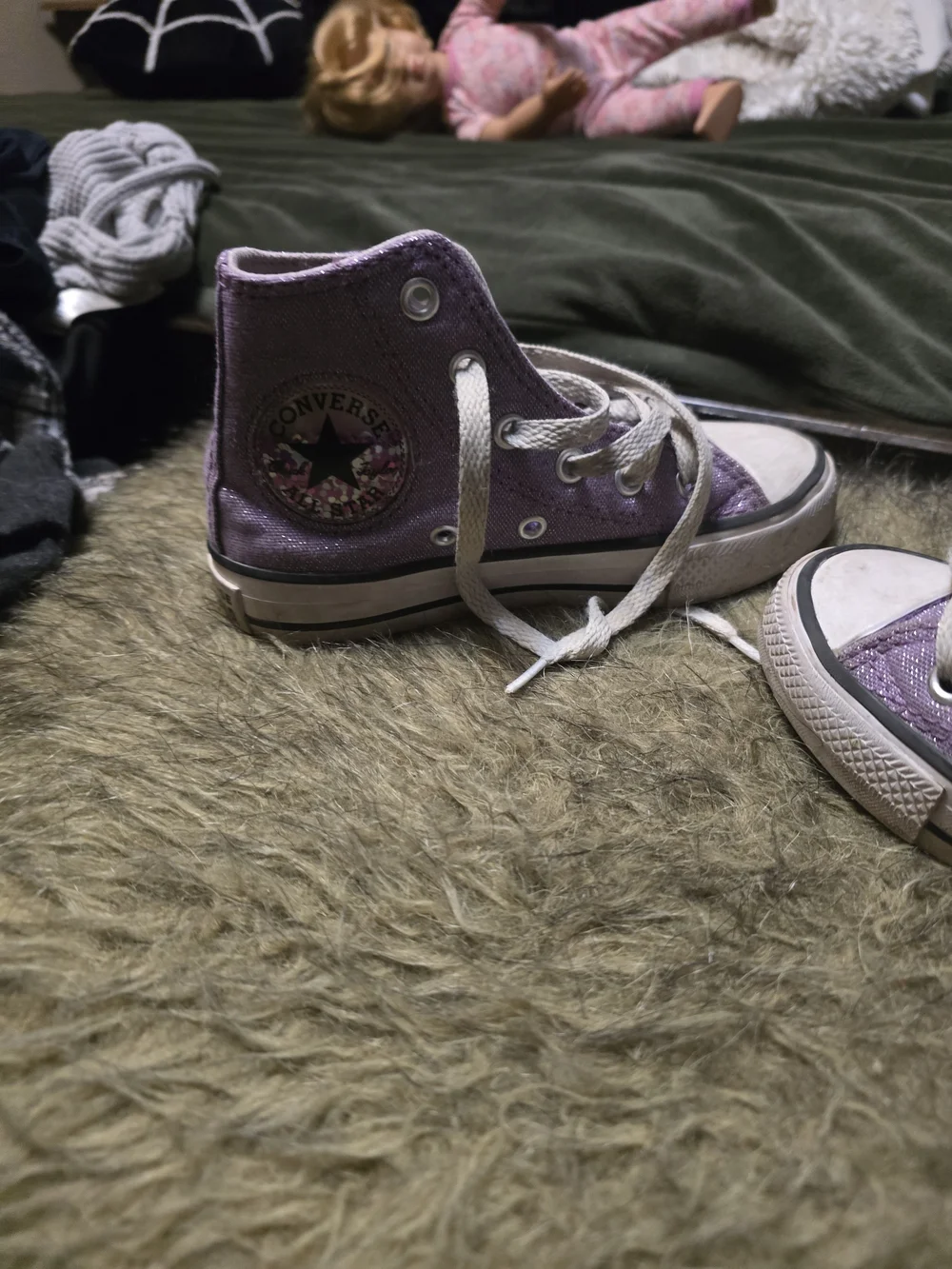 Kids' Lavender High-Top Canvas Sneakers with Glitter Star Patch